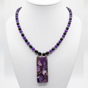 Purple Amethyst & Sea Sediment Jasper beaded necklace handcrafted NWT
